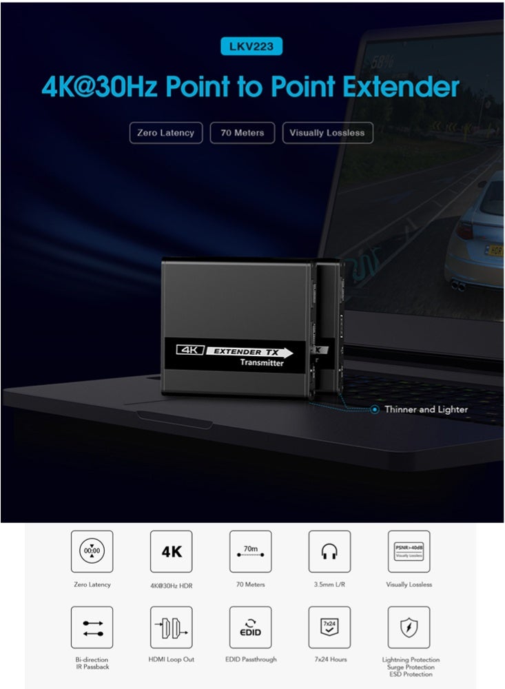 لينكينج ممدد HDMI لمسافة 70 متر عبر CAT6 بدقة 4K@30Hz بدون تأخير موديل LKV223 من LENKENG - Image 4