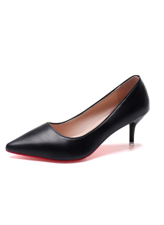 Rup Art Heels For Women Professional Shoes Simple Comfort Work Shoes Black High Heels Formal Wear Party Leather Shoes Wedding Dress Shoes Black Colour Rubber Bottom Heels  - Image 1