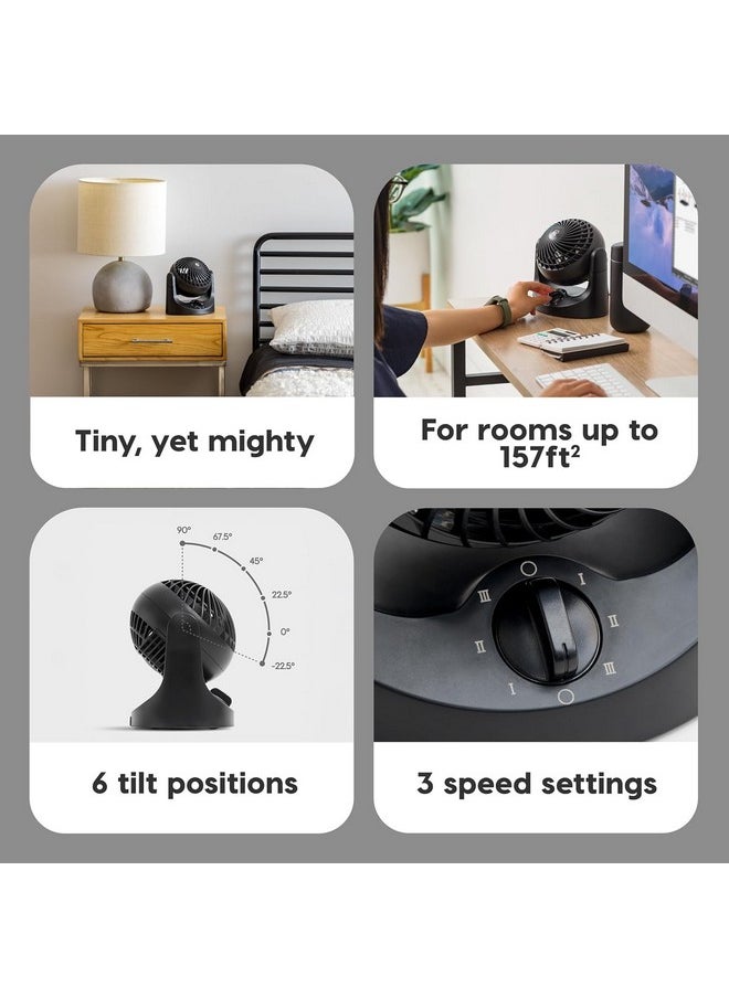 IRIS IRIS USA WOOZOO Desk Fan, Oscillating Table Air Circulator, 3 Speeds, 32ft Max Air Distance, 112° Adjustable Tilt, 27.5db Low Noise, Small Fan for Bedroom, Office, Dorm, Black  - Image 3