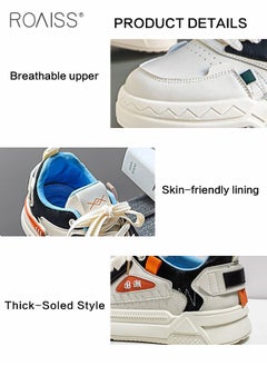 roaiss Colorblock Pattern Chunky Sneakers for Men Soft Sole Lightweight Shock Absorption Walking Shoes Casual Wear Resistant Outdoor Sports Shoes Mens Low Top Lace up Front Anti Slip Running Shoes  - Image 4
