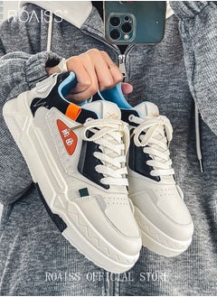 roaiss Colorblock Pattern Chunky Sneakers for Men Soft Sole Lightweight Shock Absorption Walking Shoes Casual Wear Resistant Outdoor Sports Shoes Mens Low Top Lace up Front Anti Slip Running Shoes  - Image 3