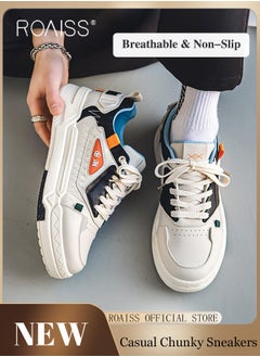 roaiss Colorblock Pattern Chunky Sneakers for Men Soft Sole Lightweight Shock Absorption Walking Shoes Casual Wear Resistant Outdoor Sports Shoes Mens Low Top Lace up Front Anti Slip Running Shoes  - Image 1