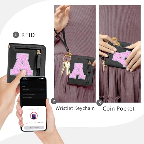 COSHAYSOO Initial RFID Wallet Small Teen Girl Gifts Trendy Stuff Women Birthday Graduation Easter Gift Idea for Girls 6 7 8 9 10 11 12 13 14 Year Old Preppy Cute Girly Travel Necessities Black A - Image 2