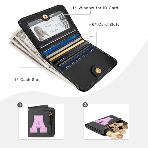 COSHAYSOO Initial RFID Wallet Small Teen Girl Gifts Trendy Stuff Women Birthday Graduation Easter Gift Idea for Girls 6 7 8 9 10 11 12 13 14 Year Old Preppy Cute Girly Travel Necessities Black A - Image 4