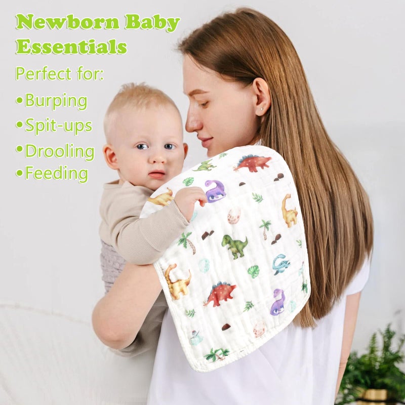 decalsweet Baby Burp Cloths Muslin Washcloths 6 Pack Muslin Burp Cloths 100% Cotton Large 20''x12'' Soft 6 Layers Baby Burp Rags for Boys Girls Baby Essentials for Newborn Gift Machine Washable - Image 5