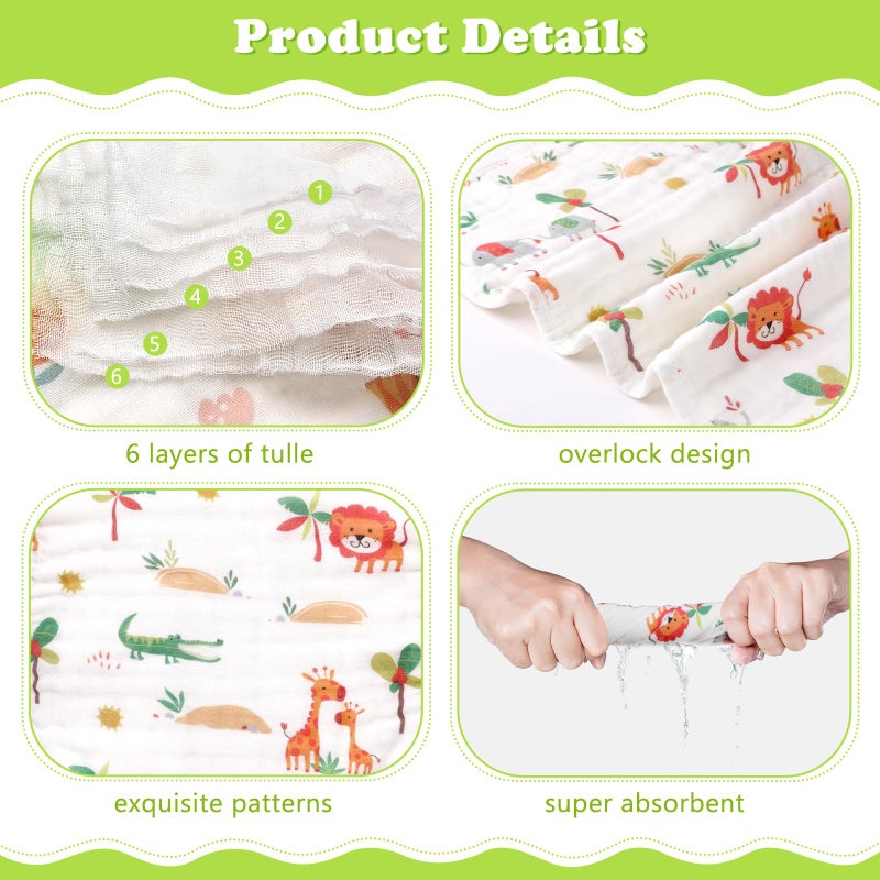 decalsweet Baby Burp Cloths Muslin Washcloths 6 Pack Muslin Burp Cloths 100% Cotton Large 20''x12'' Soft 6 Layers Baby Burp Rags for Boys Girls Baby Essentials for Newborn Gift Machine Washable - Image 4