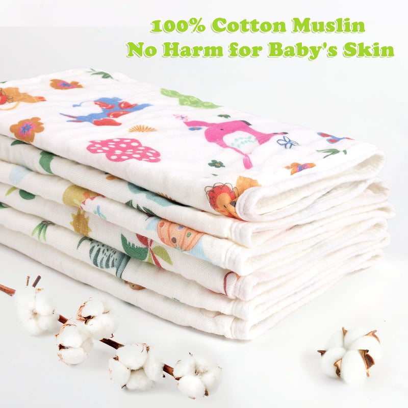 decalsweet Baby Burp Cloths Muslin Washcloths 6 Pack Muslin Burp Cloths 100% Cotton Large 20''x12'' Soft 6 Layers Baby Burp Rags for Boys Girls Baby Essentials for Newborn Gift Machine Washable - Image 3