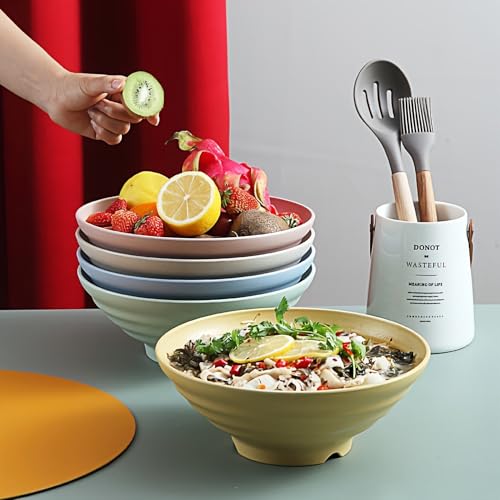 Oicia Wheat Straw Japanese Ramen Bowl Set of 2, 1200ml Large Noodle Soup Bowls, Unbreakable Microwave & Dishwasher Safe, BPA Free Lightweight Pho Udon Salad Bowls, Random Color, 21cm - Image 4