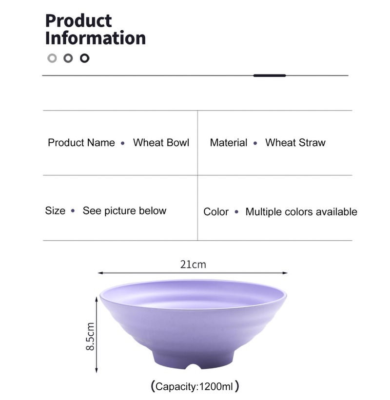 Oicia Wheat Straw Japanese Ramen Bowl Set of 2, 1200ml Large Noodle Soup Bowls, Unbreakable Microwave & Dishwasher Safe, BPA Free Lightweight Pho Udon Salad Bowls, Random Color, 21cm - Image 2