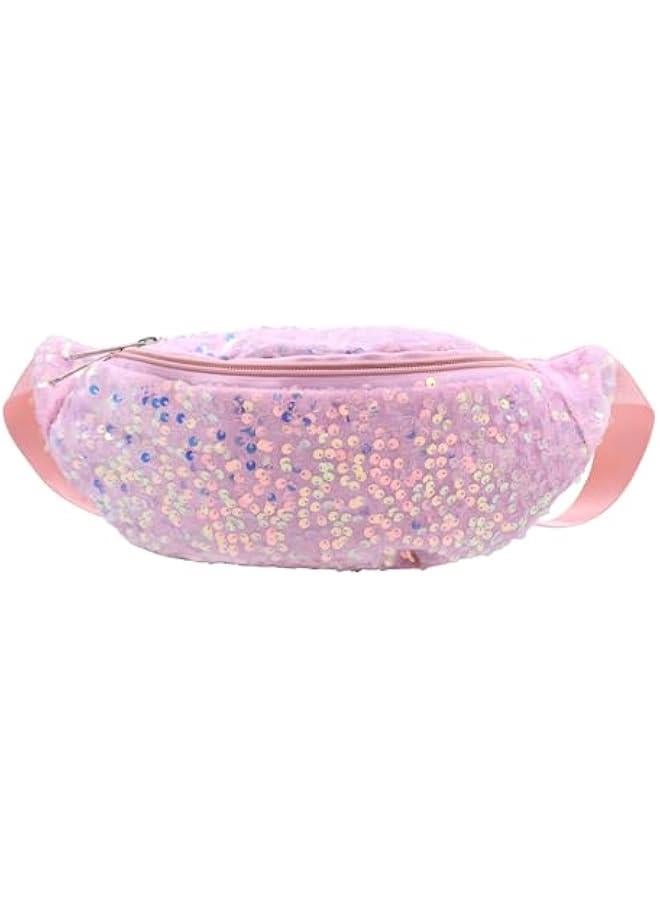 Women Girls Waist Bag Fanny Pack Shiny Sequin Waist Pouch Chest Crossbody Belt Bags Adjustable for Sports Daily,Pink A#  - Image 1