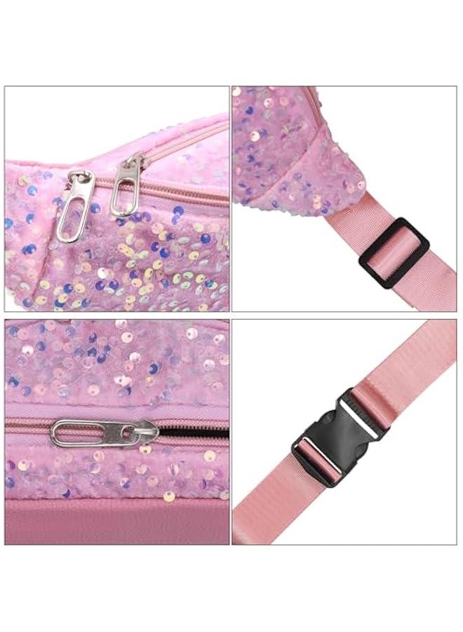 Women Girls Waist Bag Fanny Pack Shiny Sequin Waist Pouch Chest Crossbody Belt Bags Adjustable for Sports Daily,Pink A#  - Image 2