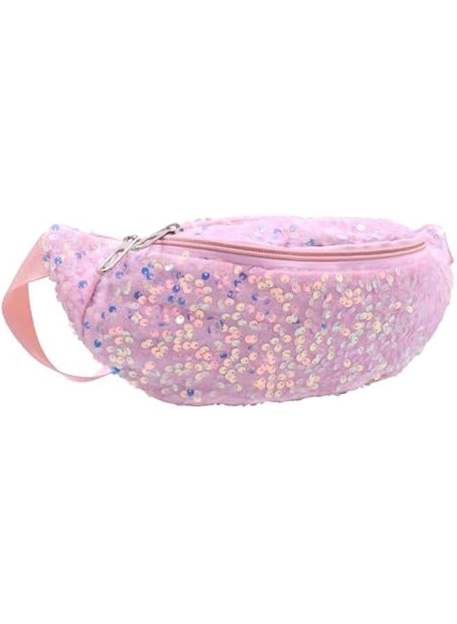 Women Girls Waist Bag Fanny Pack Shiny Sequin Waist Pouch Chest Crossbody Belt Bags Adjustable for Sports Daily,Pink A#  - Image 3