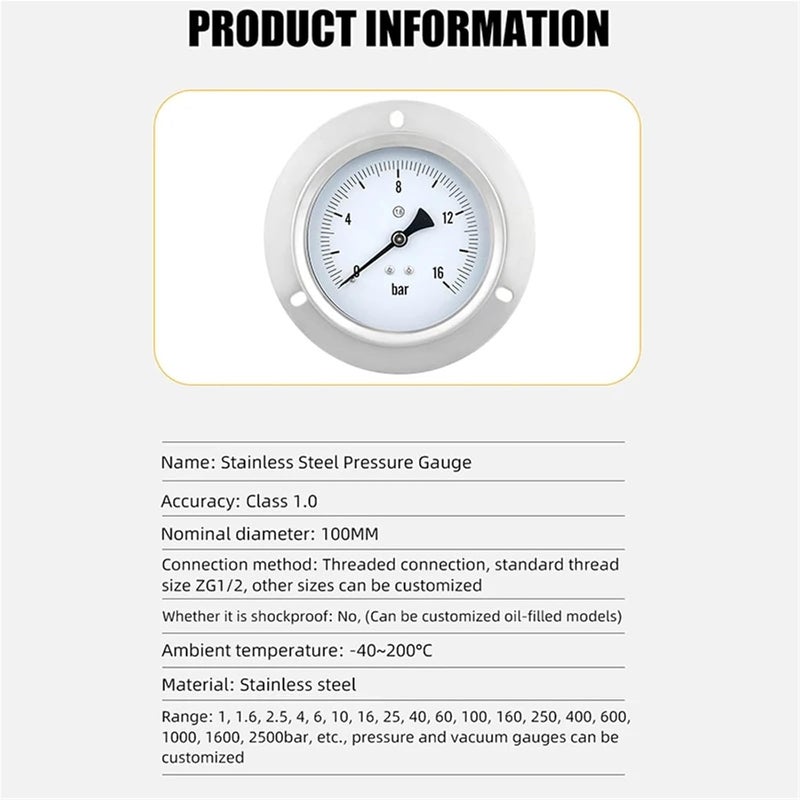 Manometer Pool Filter Water Pressure Gauge Dial Hydraulic NPT1/2 G1/2 ZG1/2 100mm Manometre Pression 1/4" Bspt Thread - Image 4