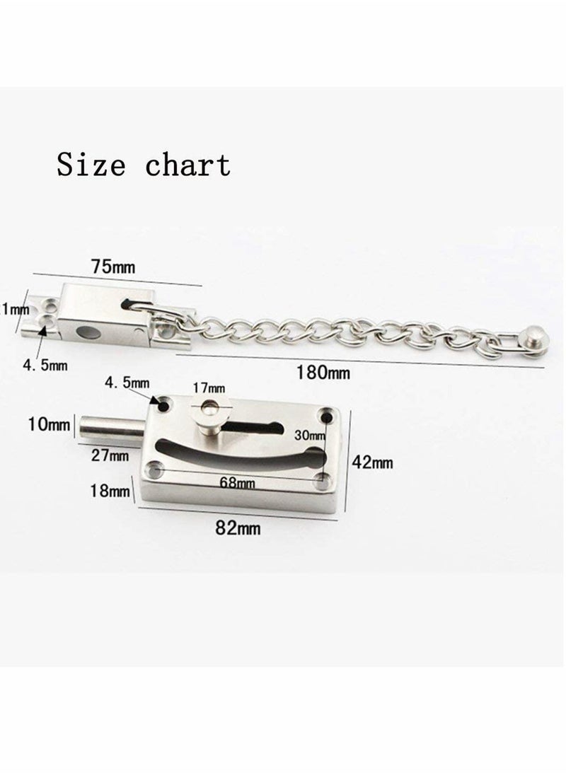 SYOSI - Slide Bolt Latch Gate Latches Safety Door Lock with Anti-Theft Chain and Spring Heavy Duty Stainless Steel Brushed Nickel Finish Slide Bolt Latch Gate Latches Safety Door Lock - Image 1
