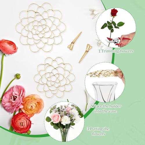 hurifeng 3Pcs Flower Arrangement Holder Set- Stainless Steel Floral Grid Organizer - Wire Frog Insert for Vases Bouquets DIY Home Decor(Gold) - Image 3