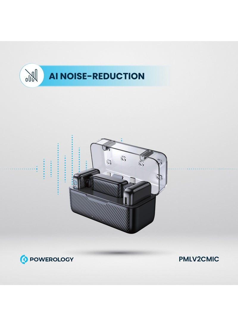 Powerology - Dual Microphone Professional Set / Plug & Play / Lavalier Mic / LCD Info Display / 50m Distance / AI Noise-Reduction / Ultra Low-Latency / Hands Free microphone - Black - Image 1