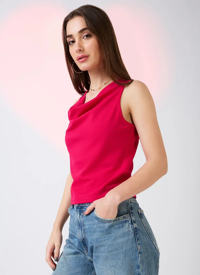 جلو باص بلوزة نسائية بدون أكمام بياقة ملتفة