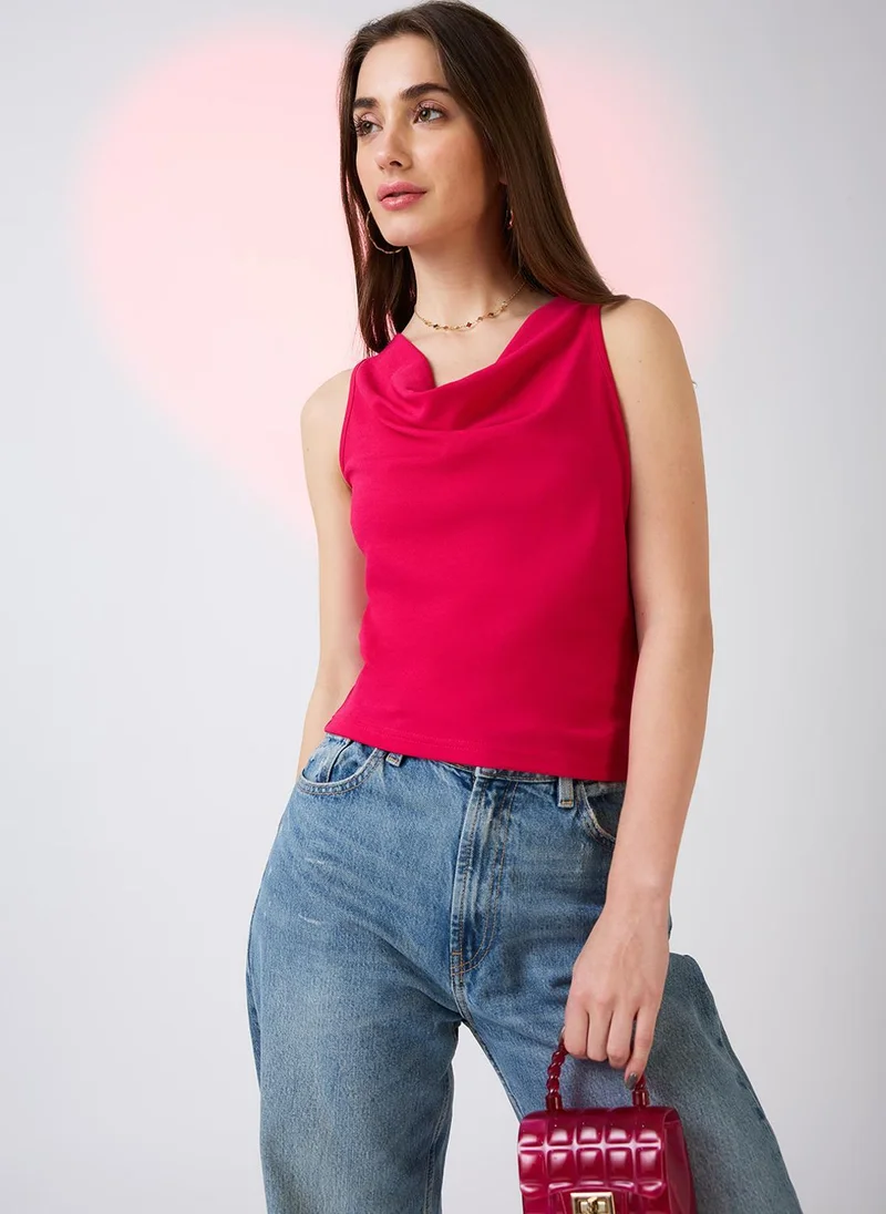 Globus Globus Women's Pink Casual Cowl Neck Solid Sleeveless Top