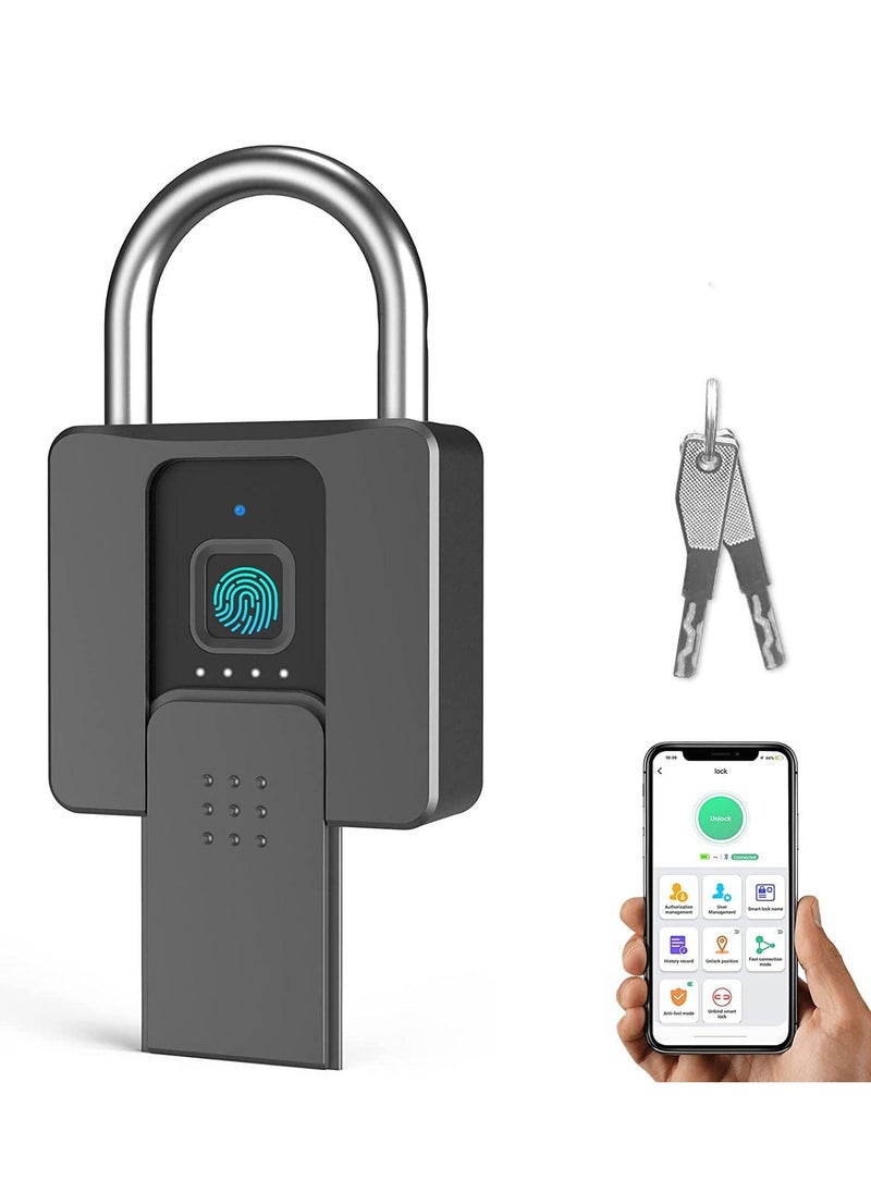 Y&D Fingerprint Padlock, Long Shackle Smart Padlock Bluetooth Lock with Mobile APP Outdoor Waterproof and Keys for School Gym Locker, Fence, Gate, Toolbox, Warehouses, Office  - Image 1