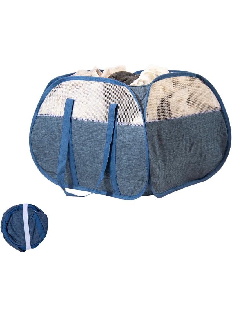 سلة غسيل قابلة للطي، سلة غسيل قابلة للطي مع مقابض، سلة غسيل محمولة موفرة للمساحة، سلة ملابس متسخة متينة وقوية، (قطعة واحدة، أزرق، تصميم B) - Image 1