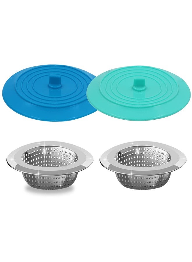 V-TOP Kitchen Drain Strainer Stopper 4 Pack, Universal 6 Inch Silicone Plug Anti-Clogging Stopper Cover, 4.5 Inch Stainless Steel Basket Strainer Food and Hair Catcher - Image 1