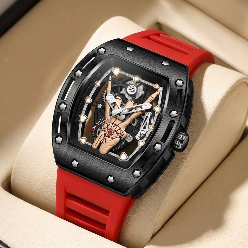 KIMSDUN Men's Skeleton Analog Watch - Silicone Black - Image 1