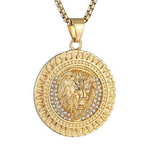 AsAlways 18K Gold Plated Lion Head Pendant Inlay CZ Vintage Hip Hop Viking Rock Punk Animal Totem Amulet Medal Charm Necklace Jewelry - Image 1