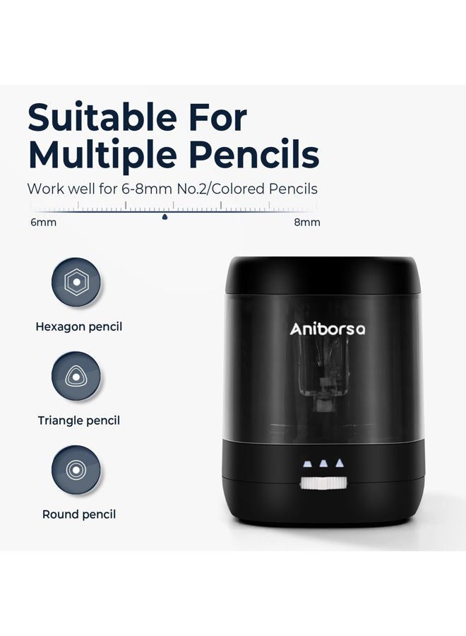 Aniborsa مبراة أقلام كهربائية، تعمل بالبطارية وUSB، رؤوس قابلة للتعديل، مبراة أقلام أوتوماتيكية للأطفال، للفصول الدراسية، المدرسة، المنزل، المكتب، سوداء - Image 3