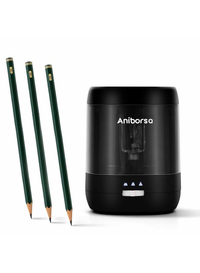 Aniborsa مبراة أقلام كهربائية، تعمل بالبطارية وUSB، رؤوس قابلة للتعديل، مبراة أقلام أوتوماتيكية للأطفال، للفصول الدراسية، المدرسة، المنزل، المكتب، سوداء - Image 1