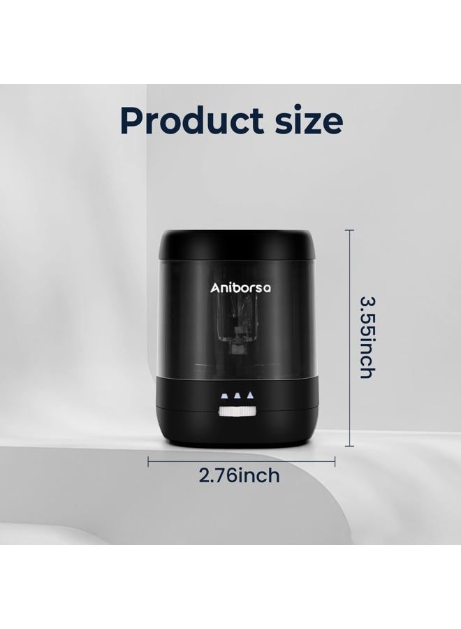 Aniborsa مبراة أقلام كهربائية، تعمل بالبطارية وUSB، رؤوس قابلة للتعديل، مبراة أقلام أوتوماتيكية للأطفال، للفصول الدراسية، المدرسة، المنزل، المكتب، سوداء - Image 2