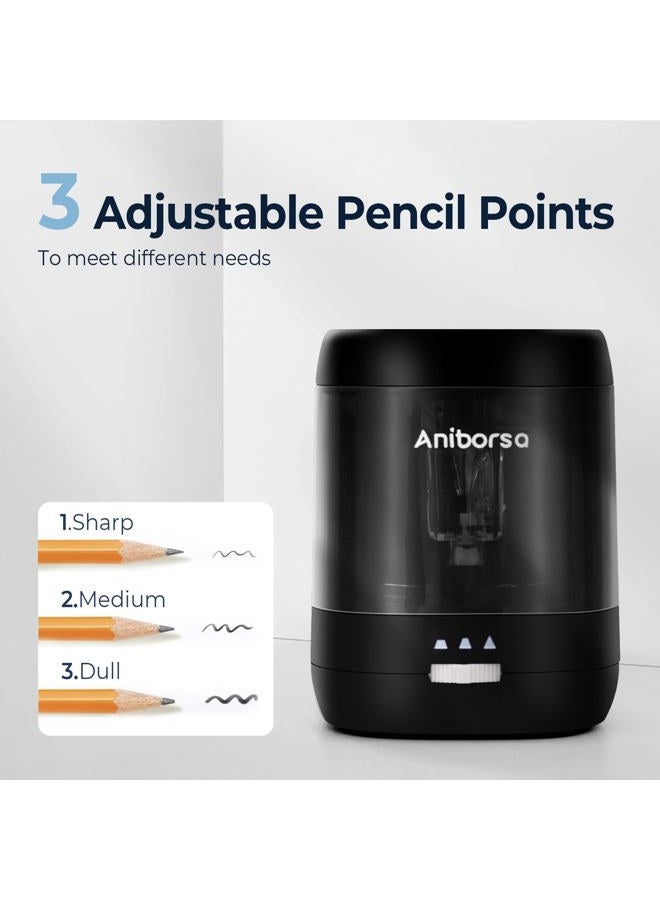 Aniborsa مبراة أقلام كهربائية، تعمل بالبطارية وUSB، رؤوس قابلة للتعديل، مبراة أقلام أوتوماتيكية للأطفال، للفصول الدراسية، المدرسة، المنزل، المكتب، سوداء - Image 4