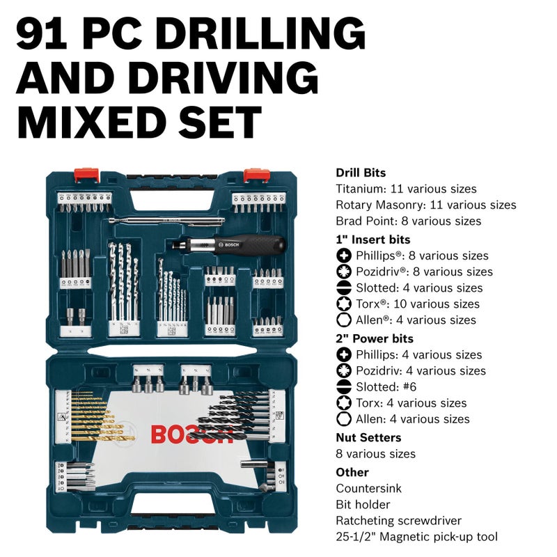 BOSCH MS4091 91-Piece Drilling and Driving Mixed Set with Included Case for Applications in Wood, Metal, Masonry - Image 5
