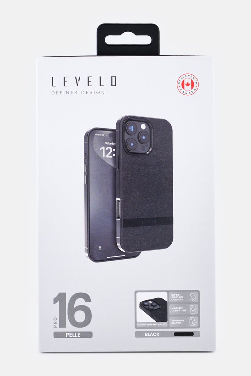 LEVELO iPhone 16 Pro Pelle Leather Protective Case, Black - Image 2