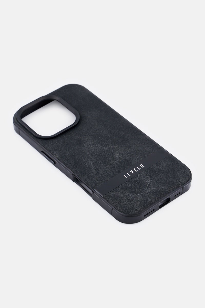 LEVELO iPhone 16 Pro Pelle Leather Protective Case, Black - Image 4
