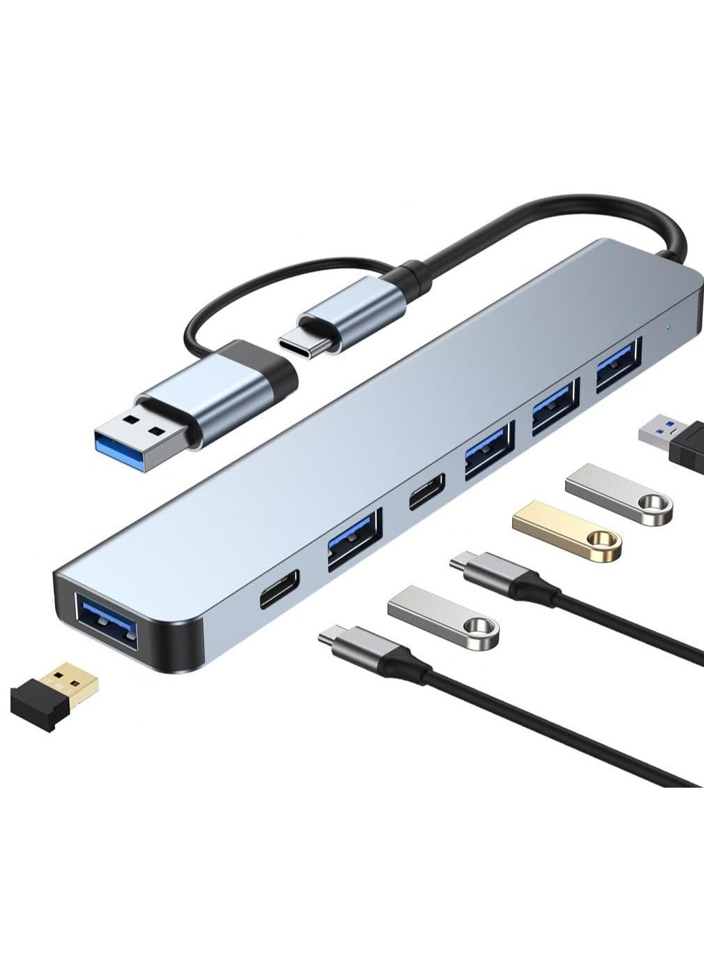 USB3.0&USB-C TO USB3.0&USB2.0 HUB,USB C Hub, Aluminium 7 in 2 USB Extender, USB Splitter with 1 x USB 3.0, 4 x USB 2.0 and 2 x USB C 2.0Ports for MacBook Pro Air and Other PC/Laptop/Tablet Devices
