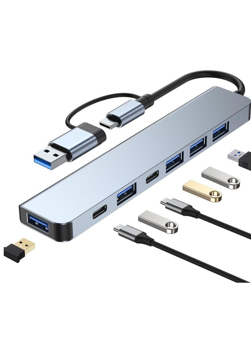 VIUAUAX USB C Hub, Aluminium 7 in 1 USB Extender, USB Splitter with 1 x USB 3.0, 4 x USB 2.0 and 2 x USB C Ports for MacBook Pro Air and Other PC/Laptop/Tablet Devices  - Image 1