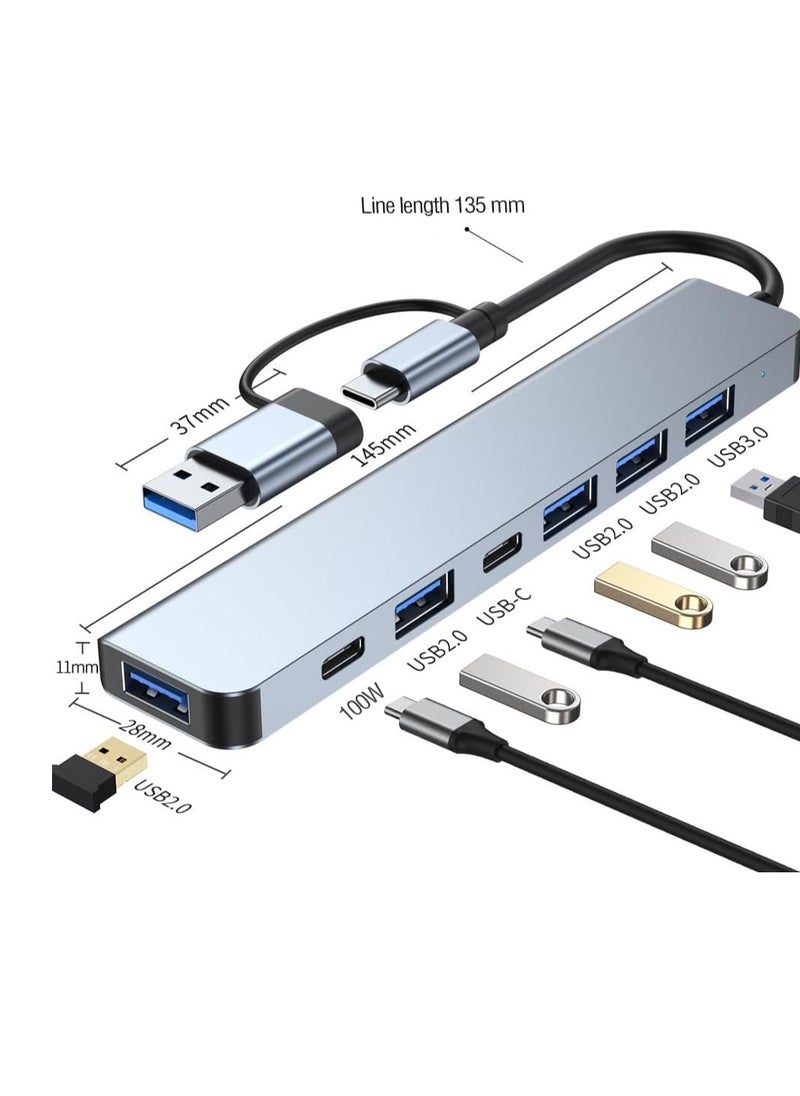 VIUAUAX USB C Hub, Aluminium 7 in 1 USB Extender, USB Splitter with 1 x USB 3.0, 4 x USB 2.0 and 2 x USB C Ports for MacBook Pro Air and Other PC/Laptop/Tablet Devices  - Image 2