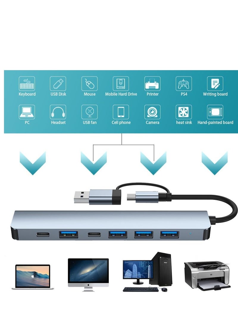 VIUAUAX USB C Hub, Aluminium 7 in 1 USB Extender, USB Splitter with 1 x USB 3.0, 4 x USB 2.0 and 2 x USB C Ports for MacBook Pro Air and Other PC/Laptop/Tablet Devices  - Image 3