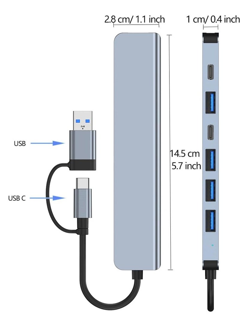 VIUAUAX USB C Hub, Aluminium 7 in 1 USB Extender, USB Splitter with 1 x USB 3.0, 4 x USB 2.0 and 2 x USB C Ports for MacBook Pro Air and Other PC/Laptop/Tablet Devices  - Image 4