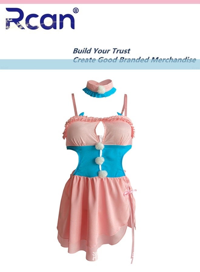 Rcan Lingerie For Women's Babydoll Maid Costume With Stockings Backless Bowknot Dress Sleepwear Set - Image 4