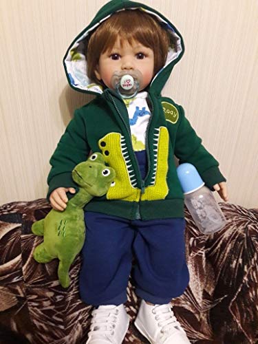 iCradle 24 inch Boy Dolls Reborn Toddler Dolls Realistic Looking Soft Silicone Weighted Soft Cloth Body Newborn Baby with Dinosaur Clothes - Image 5