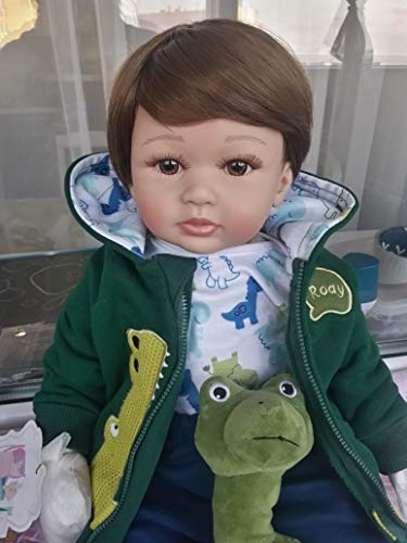 iCradle 24 inch Boy Dolls Reborn Toddler Dolls Realistic Looking Soft Silicone Weighted Soft Cloth Body Newborn Baby with Dinosaur Clothes - Image 2