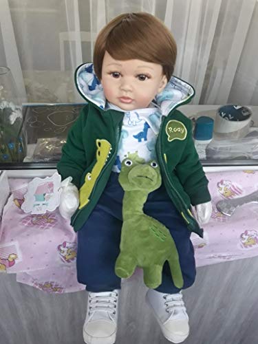 iCradle 24 inch Boy Dolls Reborn Toddler Dolls Realistic Looking Soft Silicone Weighted Soft Cloth Body Newborn Baby with Dinosaur Clothes - Image 3