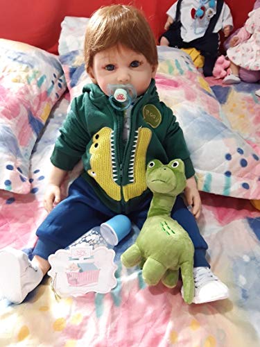 iCradle 24 inch Boy Dolls Reborn Toddler Dolls Realistic Looking Soft Silicone Weighted Soft Cloth Body Newborn Baby with Dinosaur Clothes - Image 4