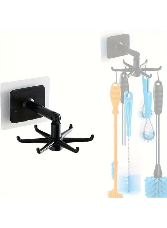 Black Self Adhesive 360 Degree Rotating Wall Hanger 6 Claw Hook For Kitchen Bathroom Office - Image 2