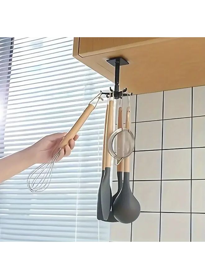 Black Self Adhesive 360 Degree Rotating Wall Hanger 6 Claw Hook For Kitchen Bathroom Office - Image 1
