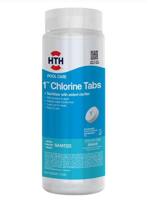 42049 Pool Care 1" Chlorine Tabs, Swimming Pool Sanitizer with Added Clarifier - Eliminates Bacteria & Algae, Makes Water Clean & Crystal Clear, Sanitizes & Protects - Slow Dissolving, 1.5 lbs