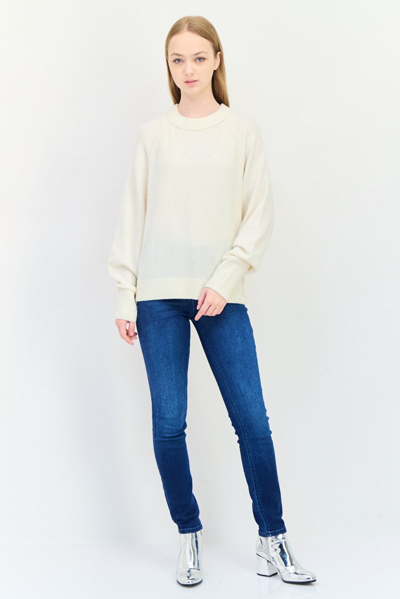 Aerie Women Ribbed Collar Knitted Sweater, Off White - Image 2