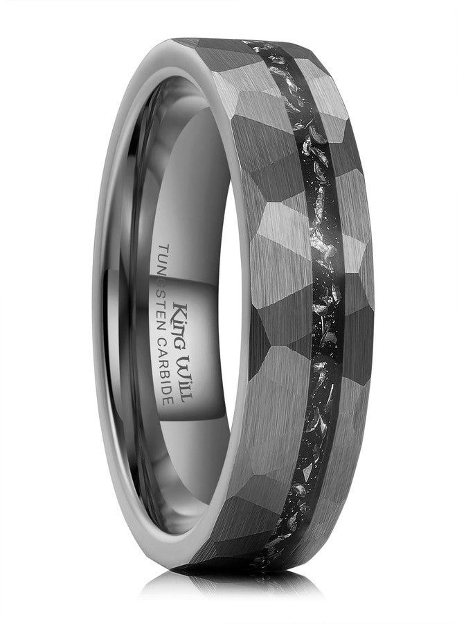 King Will Mens 8mm Gunmetal Hammered Meteorite Inlay Tungsten Carbide Wedding Band Matte Brushed Unique Ring, Size 10 - Image 1