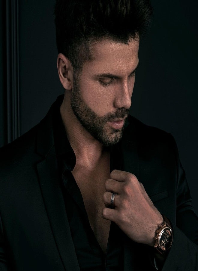 King Will Mens 8mm Gunmetal Hammered Meteorite Inlay Tungsten Carbide Wedding Band Matte Brushed Unique Ring, Size 10 - Image 4